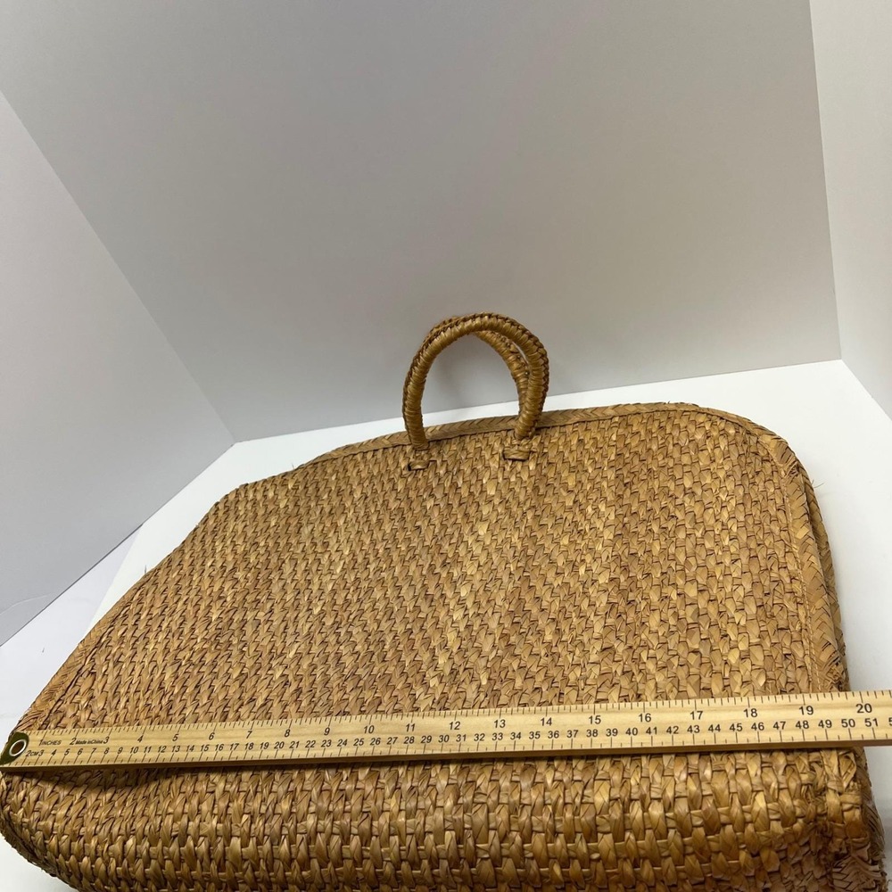 Vintage Woven Straw Tote Bag Floral 3D Raffia Embroidery Boho Beach Large Tan - Picture 4 of 16